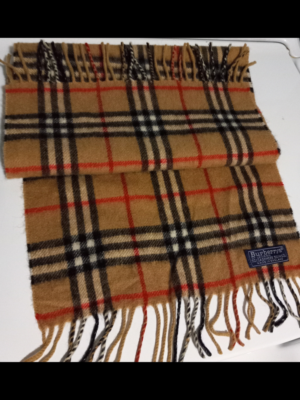 Burberry Nova Check Wool Scarf with Red and Black Accents